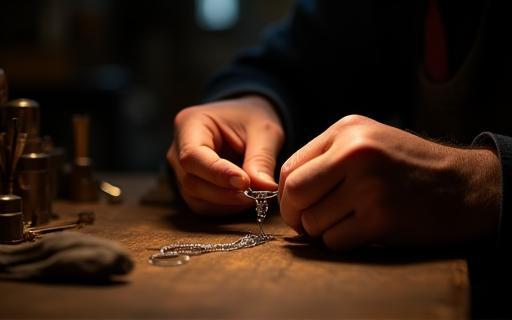 Artisan working on a piece of jewelry in a traditional workshop setting.