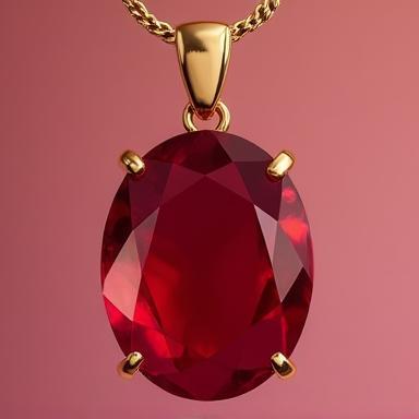 Gold pendant with a prominent ruby gemstone.