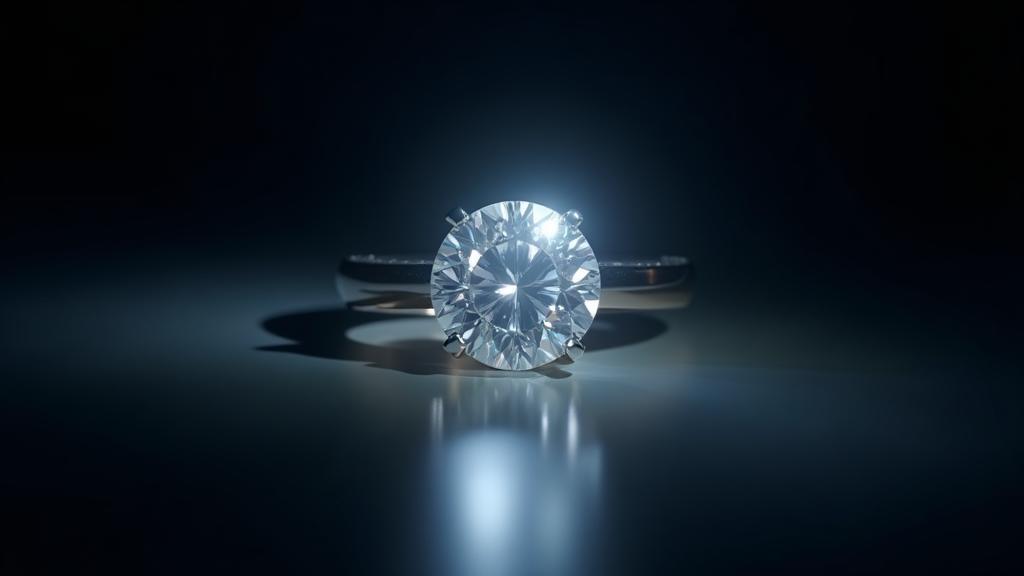 High-resolution image of a sparkling diamond ring on a dark, luxurious background.