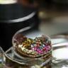 Magnifying glass on jewelry.